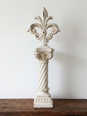 Vintage Style Resin Fleur De Lis Pedestal Figurine 19" Tall Architectural Decor